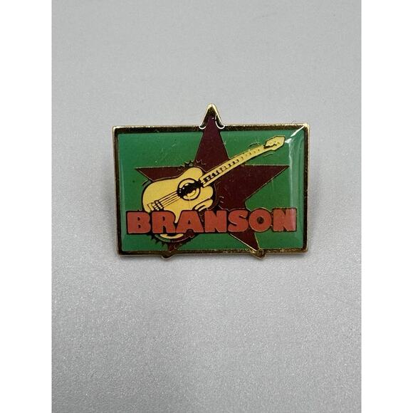 Vintage Branson Missouri Rectangular Shaped W/ Guitar Picture Lapel Pin - Picture 1 of 4